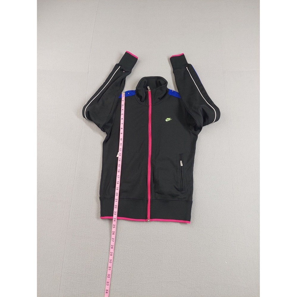 Nike Women Track Jacket M Black Pink Swoosh Logo Full Zip Mock Neck Retro Y2K - Picture 10 of 16